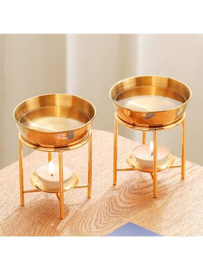 1pc Essential Oil Burner Tealight Candle Holder Stainless Steel,Gold Decorative Waxes Melt Burner Aroma Oil Warmer For Yoga