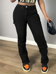 Women's Jeans Casual Black Skinny Stretch Flared Pants Workwear Teacher Pants Flare Sweatpants Winter Clothes Fall Back To School Women Jeans  Back To School Clothes - 黑色 - 查看 2