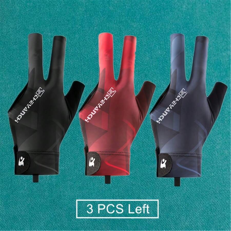 [3pcs Anti-Slip Billiard Glove] 3pcs Breathable Anti-Slip Left Hand Three Fingers Billiard Glove | For Men And Women, Snooker Pool Sports Gloves Accessories - Gray Red Blue - View 1