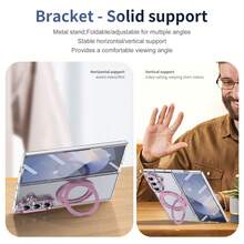 VIETAO 360° Rotating Invisible Bracket Transparent Material Phone Case, Compatible With Samsung Galaxy Z Fold 7 6 5 4 Fold7, With Tempered Glass Screen Protector - Pink - View 7