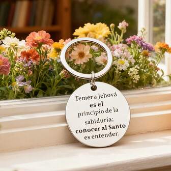 1 st nyckelring med religiöst och andligt citat, "Fruktan för Herren är vishetens början, och kunskapen om den helige är förstånd." Spegelgraverad i rostfritt stål, hållbart och elegant hänge, lämplig som present till vänner, familj, fester, middagar och jul.