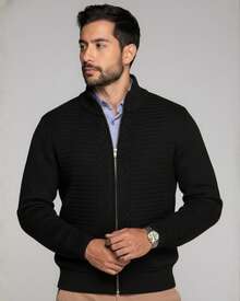 Men's Knit Jacket With Zipper, Men's Coat, Men's Winter Jacket - Black - View 3