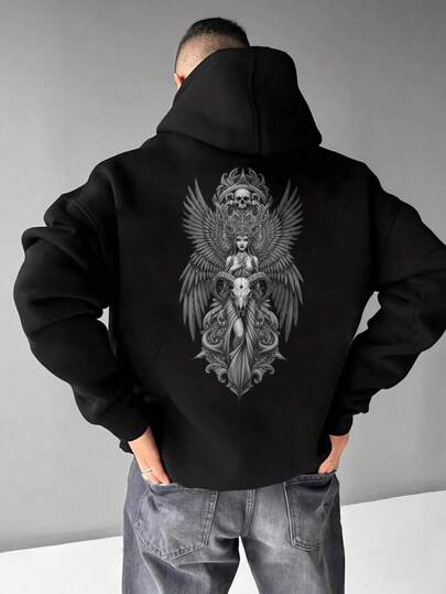 Angel Skull Woman Wings Horns Printed Premium Hoodies Mens Spring Autumn Winter Long Sleeve Coats Fashion Casual Clothing