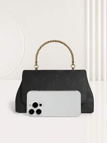 1PC Women's Evening Bag Party Clutches Elegance Velvet Top Handle Handbag Classic Wedding Cocktail Prom Purse - Black - View 7