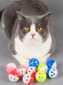 12个/10个/1个互动猫玩具球，小猫铃铛球，耐用塑料跳跃追逐玩具，猫玩具，趣味设计，结构坚固，无需电池，室内猫玩具，猫球玩具，室内猫玩具，小猫足球，铃铛球，白色宠物铃铛，铃铛玩具，猫玩具，自娱自乐猫玩具，颜色随机（红/蓝/白/黑/灰/橙/米色）。无需电池，颜色随机，适合室内/室外玩耍。 - 彩色 - 查看 5