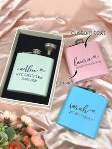 1pc 6oz Personalized Stainless Steel Flask For Women | Customized Women's Flask | Laser Engraved Flask | Engraved Women's Flask | Bridal Party Gift | Bridesmaid Gift - Durable And Easy To Clean - Multicolor - View 1