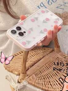 1pc Soft Solid Color Perforated Phone Case, Pink Floral Heart 2D Print Phone Protective Cover, Compatible With IPhone 11/12/13/14/15/16/16 Pro Max/12 Pro/13 Pro/14 Pro/15 Pro/16 Pro/14 Plus/15 Plus/16 Plus/12 Pro Max/13 Pro Max/14 Pro Max/15 Pro Max/16 Pro Max, Delicate Texture Phone Case Compatible With Iphone 17/17 Pro/17 Pro Max/Air Latest Apple Phones