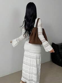 Women's Elegant Ruffle Trim Flare Sleeve Dress, Suitable For Wedding, Office, Daily Wear, Autumn