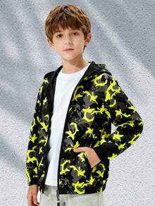 Kids' Casual Loose Camo Waterproof Windbreaker Hooded Jacket - Yellow - View 1