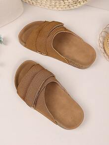 可调节绑带儿童凉鞋，柔软软木鞋底，舒适儿童夏季鞋，男女童均适用，黑色和棕色帆布套脚鞋 - 卡其色 - 查看 9