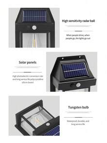 1pc/2pcs/4pcs Solar Powered Tungsten Filament Sensor Wall Lights, Vintage Outdoor Waterproof Garden Lamps, Decorative Atmosphere Lights For Villa Landscaping, Retro Style Decor, Night Security, Garden Illumination And Nostalgic Scenes - Black - View 10