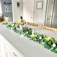 1/4pcs Artificial Eucalyptus Wreath, White Flowers, 5.9ft/180cm Silver Eucalyptus Leaves Baby's Breath Wreath, Fake Greenery Garland, Suitable For Wedding, Party, Fireplace, Table Runner, Home Decor, Room Decor, Bathroom Decor, Office Decor, Bedroom Decor, Summer Decor - Green - View 5