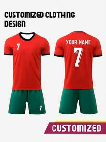 Maillot de football d'équipe nationale personnalisé avec nom Tooth, maillot extérieur #7, ensemble uniforme de football pour jeunes, Top col rond en polyester et short pour l'entraînement des garçons - Rouge - Voir 3