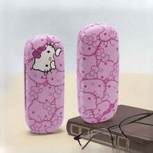 2pcs Hello Kitty Eyeglass Case, Hello Kitty Eyeglass Cleaning Cloth, 2pcs Sunglasses Storage Box + Cleaning Cloth, Eyeglass Case, Eyeglass Frame, Unisex Eyewear Accessories, Cute Design, Portable Eyeglass Storage Box, PU Material, Durable - Multicolor - View 3
