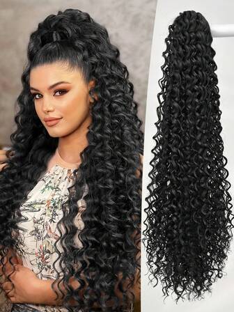Claw Shaped Ponytail Extension Hair Accessory Black 26 Inch Long Wave Heat-Resistant Fiber Synthetic Ponytail Wig, Suitable For Women's Parties And Daily Use