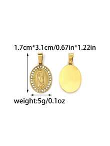 1pc/Pack 304 Stainless Steel Gold-Plated Rhinestone Round Buckle Accessory, Religious Series Necklace Keychain Jewelry Pendant - Gold - View 9