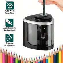1pc Electric Pencil Sharpener Desktop Automatic Suitable To Pencils (6-8mm) For Students School Office Stationery Back To School - 彩色 - 查看 9