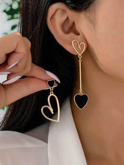 1 Pair European & American Style Handpainted Black Enamel Hollow Earrings, Versatile Jewelry Earrings Suitable For Thanksgiving, Valentine's Day, Women