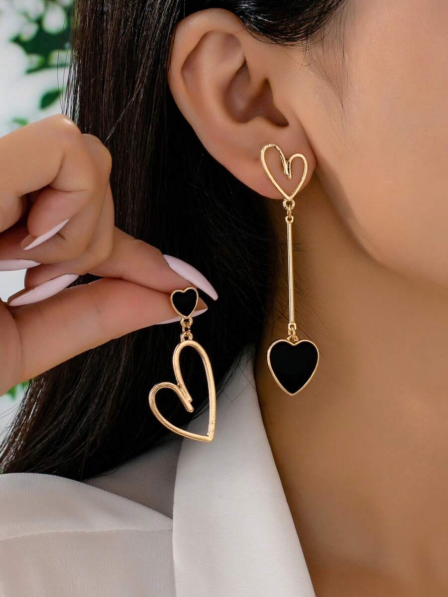 一对欧美风格手绘黑色珐琅镂空耳环，百搭饰品，适合感恩节、情人节等场合，女士适用。 - 金色 - 查看 1