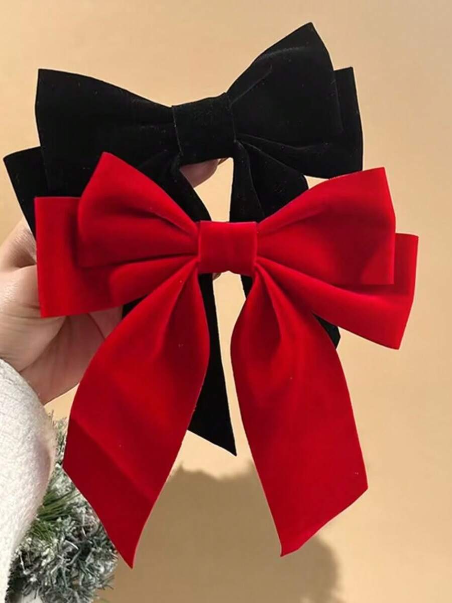 2个复古红色中国新年蝴蝶结宽檐发夹/发卡 - 彩色 - 查看 1