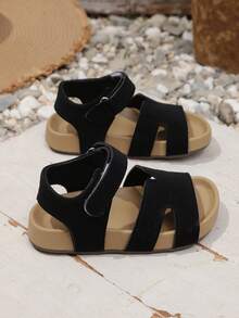1 Pair Kids Open Toe Anti-Slip Beach Sandals, Soft Bottom Casual Slip-On Slippers For Boys & Girls - Black - View 7