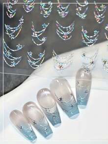 Autocollants pour ongles en chaîne laser holographique à motif d'étoiles - Argent - Voir 5