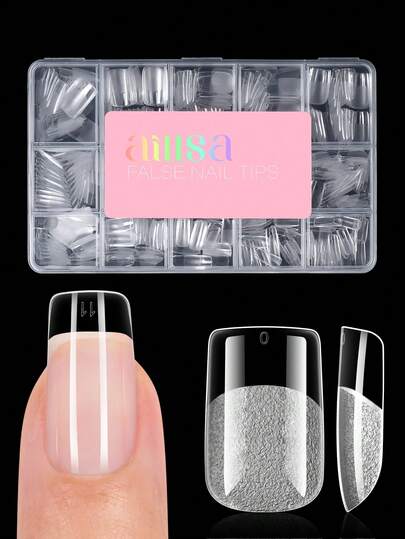 450/240/120pcs Short Square Boxed Acrylic Nail Tips,12/15 Sizes Half Frosted Inside Acrylic False Nail , Suitable For Nail Salons And DIY Nail Art Press On Nails Or Nail Supplies