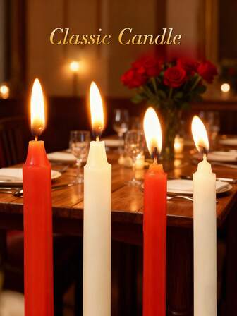 10Pcs Classic Red And White Long-Stemmed Candles, Red And White Emergency Long-Stemmed Candles For Household Use - Solid Wax Candles For Home Lighting, Backup Candles For Illumination, Practical Long-Stemmed Cylindrical Candles Suitable For Candlelight Dinners, Date Parties, And Evening Events