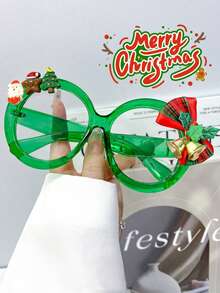 1pc New Halloween Big Frame Round Clear Lens Glasses, Y2K Punk Party Street Shooting Boho Personalized Eyeglasses - Multicolor - View 5