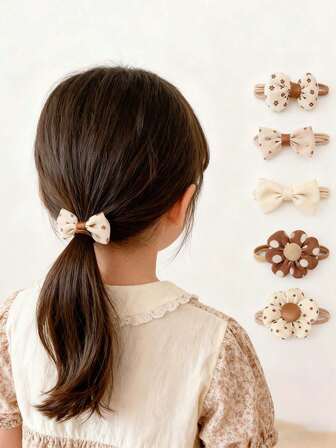 10个蝴蝶花朵发圈组合套装 - 可爱发圈，高弹力，无缝发圈