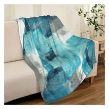 LOKMU Throw Blanket, Teal And Grey Abstract Art Ultra-Soft Cozy Flannel Blankets, Fuzzy Plush Lightweight Modern Blanket For Couch Sofa Bedding Home Decor, 80" L X 60" W. Wrap Yourself In The World's Gentlest Embrace-A Blanket Perfect For Every Season. Warmth That Lasts Longer Than A Hug. Your Go-To Companion For Binge-Watching On The Couch. Your Office Nap Buddy. - Nhiều màu - Xem 2