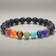 Handgewebtes Sieben-Teile-Set aus fünffarbigen Perlenarmbändern, Sieben-Chakra-Yoga-Meditationsberuhigende Naturstein-Armbänder, minimalistischer europäischer und amerikanischer Modeschmuck, geheimnisvolle orientalische Kraft, schwarz - mehrfarbig - Übersicht 10