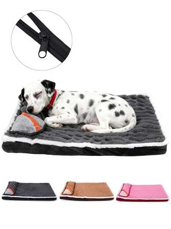  1pc HUITAIYANG Pet Bed, Dog Bed, Cat Bed, Warm Pet Bed For Winter, Plush Dog Bed, Egg Crate Foam Soft & Comfortable, Contrast Color Striped Checkered Design, Durable & Breathable Pet Mat, Zipper Design, Removable And Washable