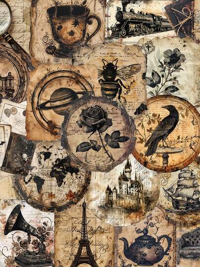 50pcs Vintage Label Stickers Handbook Laptop Phone Case Guitar Decoration Decals