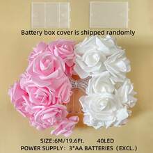 1串10/20/40颗LED灯珠，1.5米/3米/6米玫瑰花串灯，仙女灯，适用于情人节、婚礼、节日装饰、派对、家居、客厅、卧室、生日派对、礼物装饰、花园[不含电池] - 粉紅色+白色玫瑰花 - 查看 11