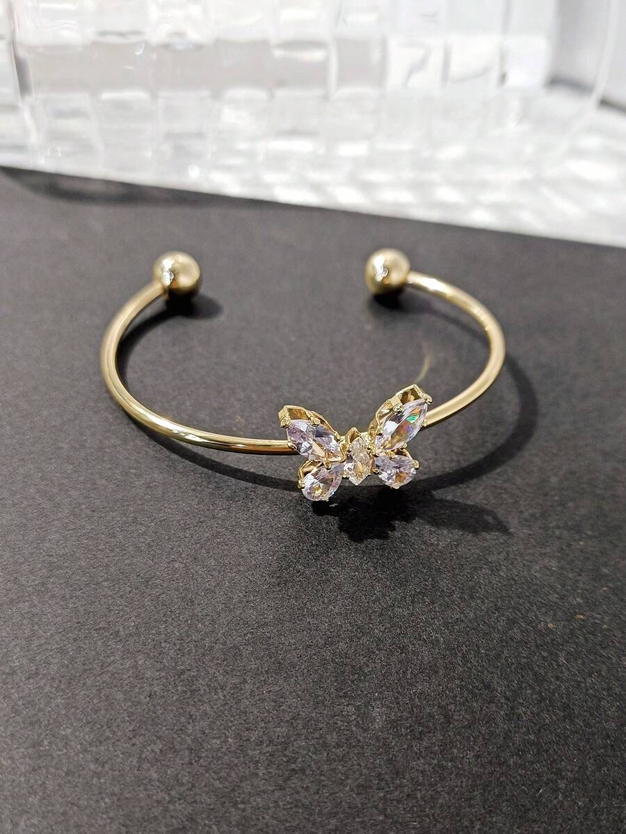 LADYCOCO 1 chiếc vòng tay bướm nhân tạo mạ vàng sang trọng, thời trang và thanh lịch, thích hợp cho các buổi hẹn hò, tiệc tùng và đeo hàng ngày của phụ nữ, hàng mới về năm 2026 - Vàng - Xem 1