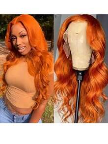 8-36英寸姜金色13x4蕾丝前假发，混合发质，预先拔毛，自然波浪，无需胶水，女士混合发质，350磅自然波浪蕾丝前假发，13x4混合发蕾丝前假发，180%密度，挑染13x4混合发蕾丝前假发 - S350 - 查看 7