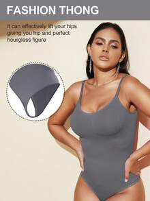 1pc Women Seamless Shapewear Bodysuit, Thong Bottom, Slimming Shaping Bodysuit, Tummy Control Bodysuit, Shapewear, Waist Trainer - Dark Grey - View 3