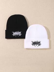 男女通用Y2K风格刺绣针织滑雪帽，户外防寒针织帽，休闲百搭冬季保暖帽，适合日常通勤 - LA - 查看 5