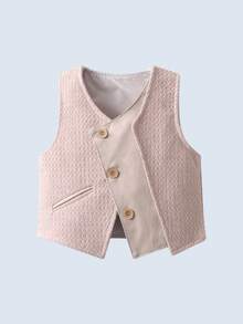 BOARNSEORL 三件套男童绅士套装 - 白色衬衫配领结、马甲和裤子，时尚百搭，适合生日派对、周年纪念、婚礼等场合。 - 杏色 - 查看 5