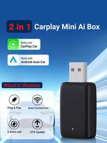 XUDA New Mini Carplay Ai Box , Wireless CarPlay And Android 2in1 Carstereo, Wired To Wireless, Function, With 2.4-5.0 GHz WiFi 5, A Stylish And Portable Car Carplay Receiver. Suitable For 99% Of Cars Equipped With Wired CarPlay And Android Functions - Bright Black - View 2