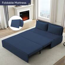 Puremind Modern Queen Size Loveseat Sofa Bed, 2 In 1 Convertible Linen Fabric 2-Seater Sleeper Sofa Couch With Cushions - 藏蓝色 - 查看 7