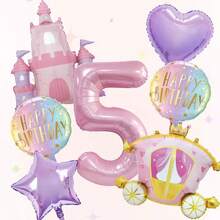 7pcs Castle Princess Car Balloon Set, Includes 32inch Pink Number Balloons 1, 2, 3, 4, 5, 6, Suitable For Princess Theme Party Decoration, Birthday Anniversary Celebration Home Decor, Birthday Party Supplies And Decoration, Glow Balloons, Soft Color Balloon Wreath, Bow Balloons, Anniversary Decoration, Holiday Balloon Wreath, High Quality Balloons, Party Balloon Set, Home Decor, Event Planner - Pink - View 10