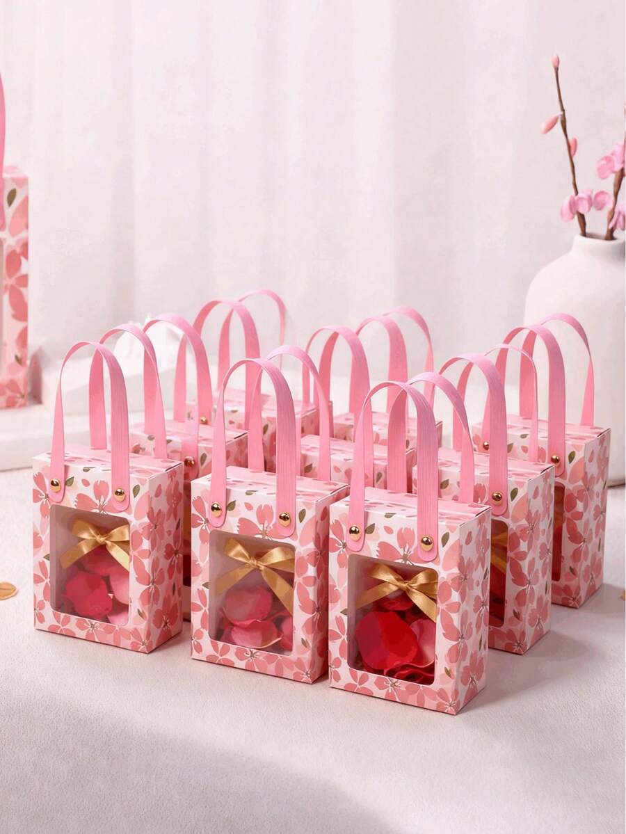 Hộp quà 10 chiếc/5 chiếc, Túi quà rỗng màu hồng hoa anh đào, Túi xách tay có quai, Túi đựng kẹo nướng, Túi trưng bày có cửa sổ trong suốt, Hoàn hảo cho Ngày của Mẹ, Sinh nhật, Sự kiện cưới, Kỷ niệm ngày cưới, Ngày Valentine, Túi quà lưu niệm trang trí, Lễ hội, Đồ dùng đóng gói quà tặng tiệc tùng, Túi quà dọc, Trang trí nhà cửa hàng ngày, Hộp quà tặng tiệc ngoài trời mùa xuân, Hộp quà tặng mùa cưới, Trang trí tiệc, Đồ dùng tiệc tốt nghiệp
