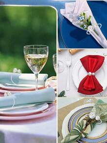 Set Of 12 Silver Napkin Rings - Pearl Buckle Napkin Holders For Christmas, Family Gatherings, Dinner Parties, And Wedding Decor (With 2 Silver Pearls) - White Pearl - View 7