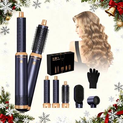 5-i-1 hårtork med negativa joner, luftkrulle, plattång, torkborste, multifunktionellt hårstylingsset för hemmabruk