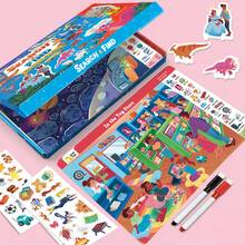 18 Themes Search And Find Gift Box Educational Toys With Sticker And 3D Puzzles, Reusable Activity Mats With 2 Dry Erase Markers For Toddler's Brain Development Exercise Concentration And Observation Skills, Travel Game For Road Trip Car Airplane, Busy Book, Toy, Games, Student, Stationery, School Supplies,
