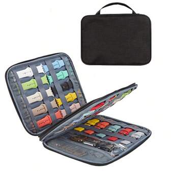 1pc Watch Band Storage Case Holds 35 Watch Straps, Travel Organizer Bag Compatible For All Series Smart Watch Bands, Ideal Choice For Gifts,Portable Travel Storage Bag For Watch Straps, Smartwatch Bands, Chargers & Small Tech Accessories – Double-Layered Compartment With Elastic Slots, Durable Nylon Construction, Compact Handheld Design For Home/Travel Organization (Holds Multiple Straps, Prevents Tangles & Protects Gear)