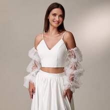 1 Pair Handmade Beaded Puff Sleeve Elastic Cuff 3-Layer Bridal Faux Pearl Sleeve Cuffs Valentine's Day Accessories - Multicolor - View 4