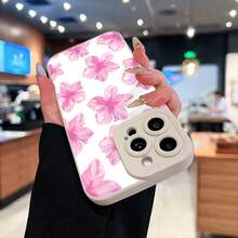 Estuche para teléfono con estampado floral de hibisco rosa Compatible con estuches para teléfonos   17  16 Pro Max  15 Pro Max  13 y  12 Hecho de material de TPU que brinda protección contra golpes y caídas Un gran regalo para familiares, amigos, seres queridos, novios, novias y para Navidad - Blanco antiguo - Ver 3